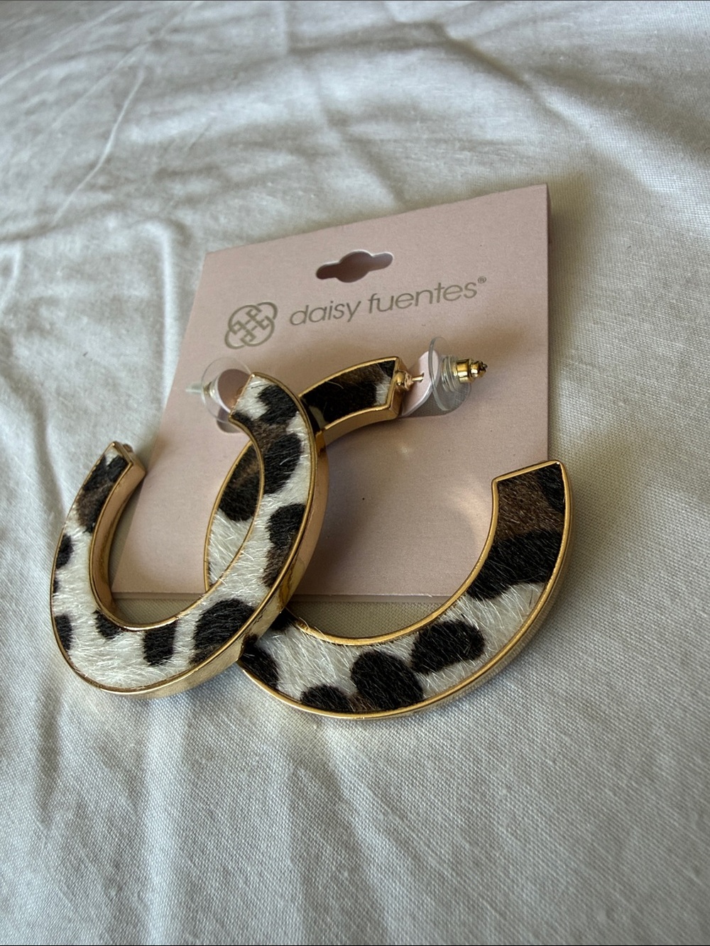 Daisy Fuentes Gold-Trim Leopard Hoop Earrings - Black & White - Picture 2 of 3
